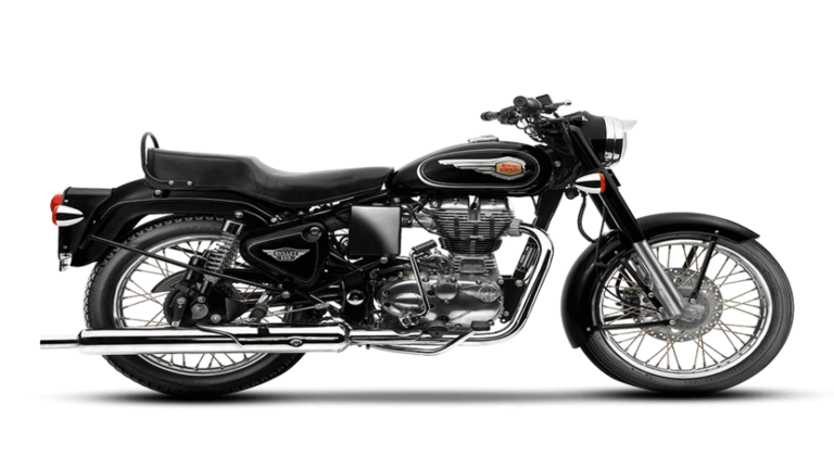 Royal Enfield Bullet 500 parked on a scenic mountain road in Himachal Pradesh