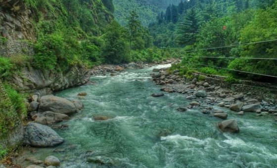 Scenic Himalayan hills surrounding Shoja village in Himachal Pradesh